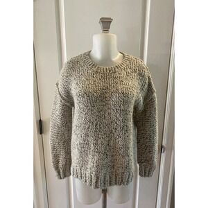J. Crew Chunky Knit Ivory Gray Crew Neck Sweater Size S Cotton Wool Alpaca Women